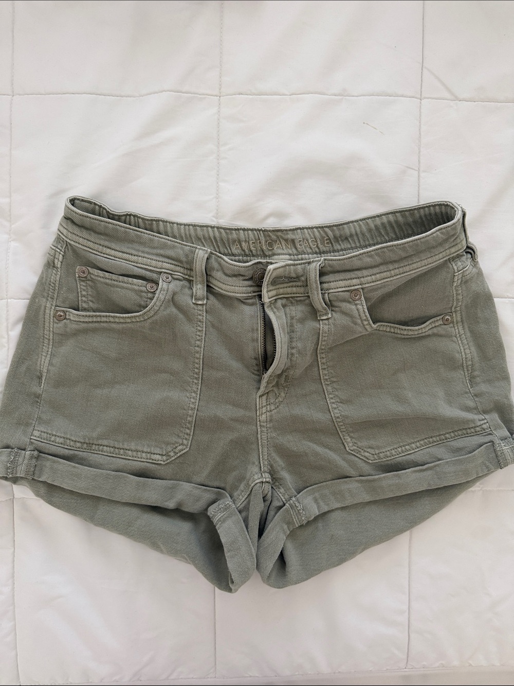 American Eagle Outfitters Olive Green Roll-Cuff Denim Shorts